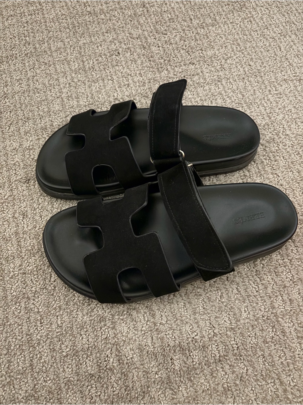 Black Slide Sandals with Cutout Strap